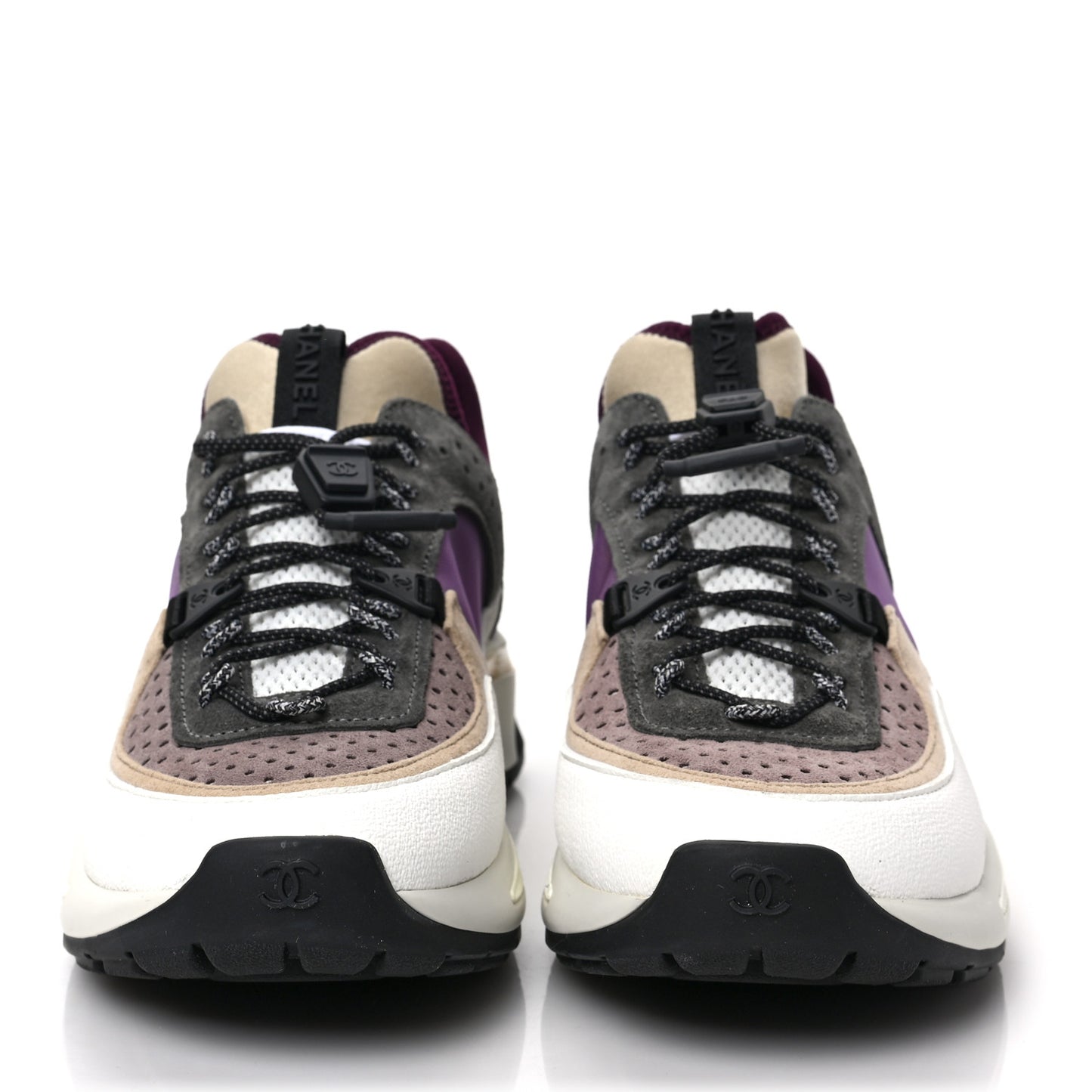 Fabric Suede Calfskin Mesh Womens CC Sneakers 37 White Grey Purple