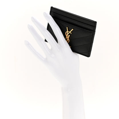 Saint Laurent Grain De Poudre Matelasse Chevron Monogram Credit Card Case Black 2 of 9