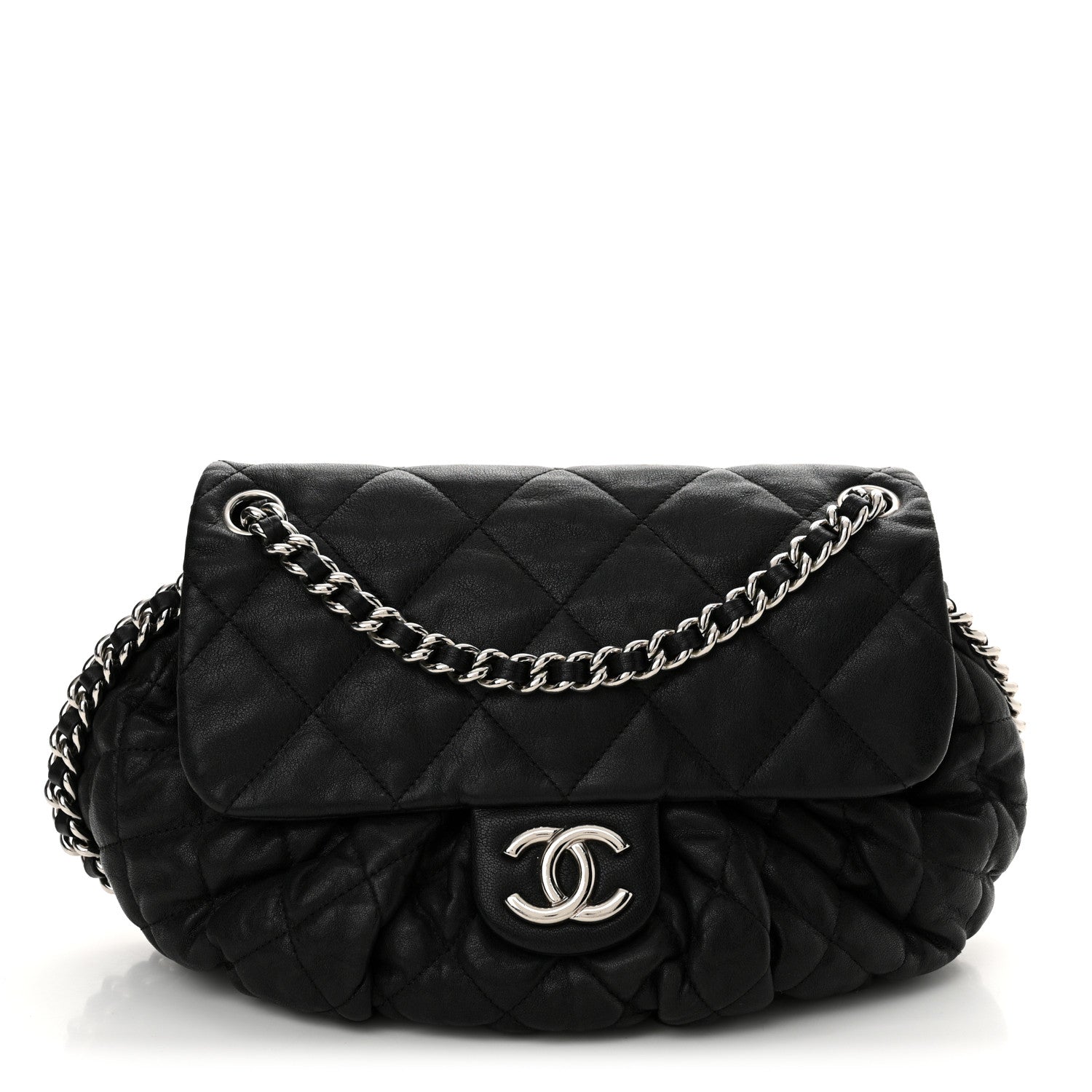 Chanel Washed Lambskin Quilted Medium Chain Around Messenger Black 1 of 12