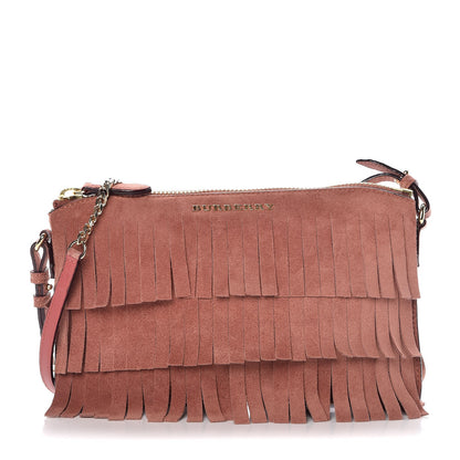 Burberry Suede Fringe Peyton Crossbody Clutch Bag Russet Pink 1 of 8