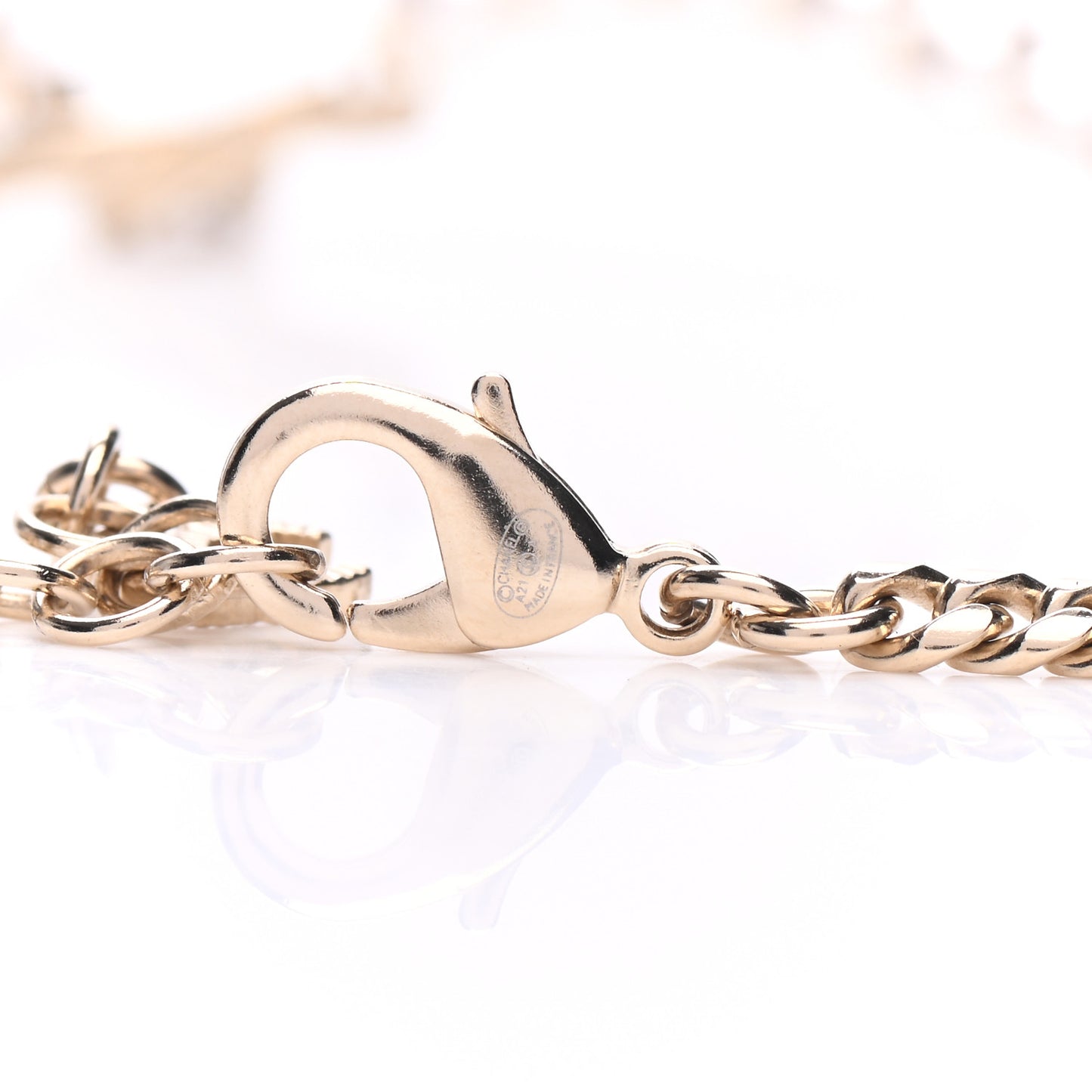 Pearl Crystal Chain CC Necklace Gold