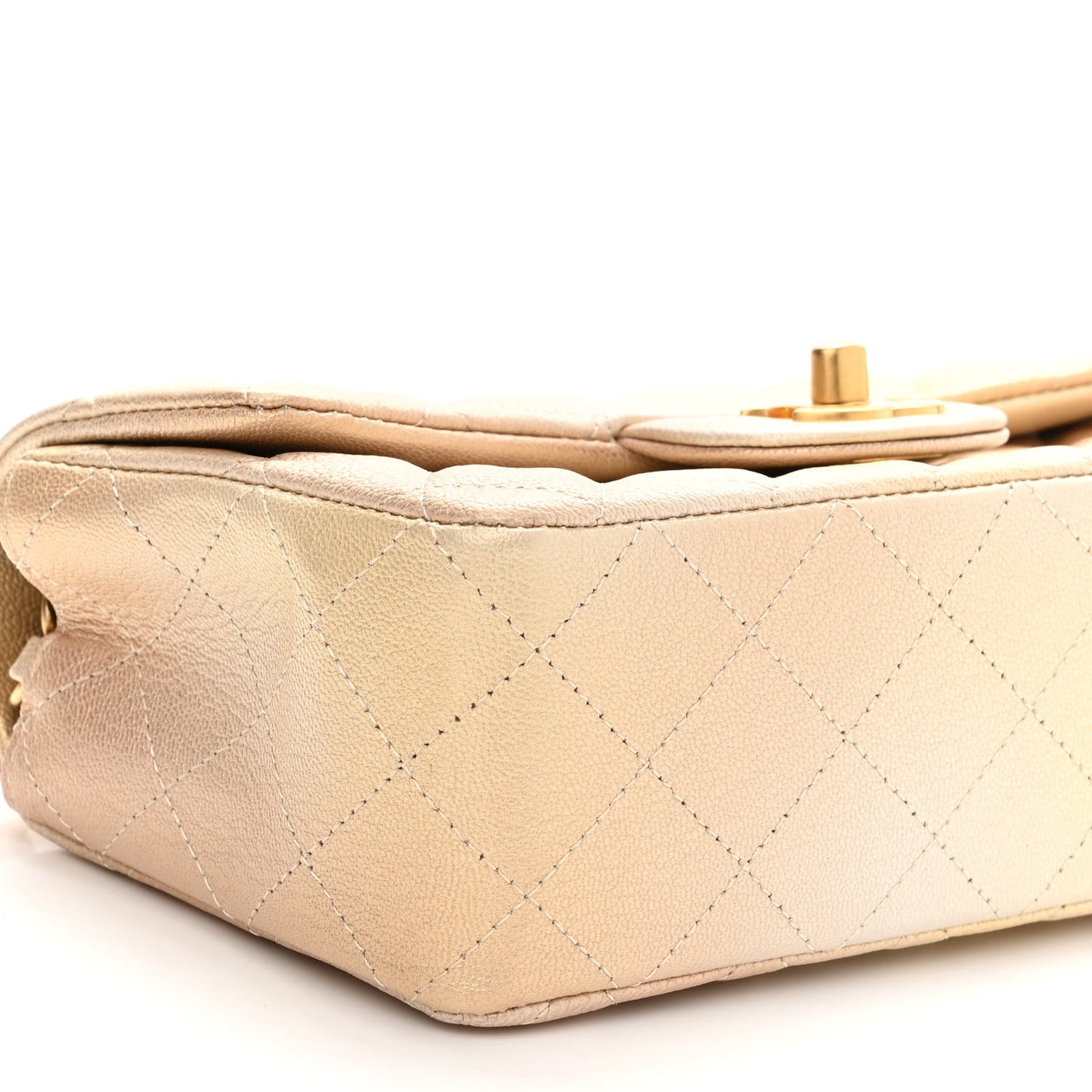 Metallic Goatskin Quilted Mini Rectangular Flap Gold