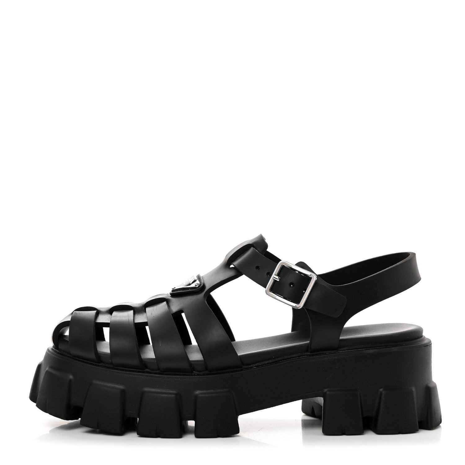 Prada Foam Rubber Triangle Logo Monolith 55mm Cage Sandals 40 Black 1 of 9