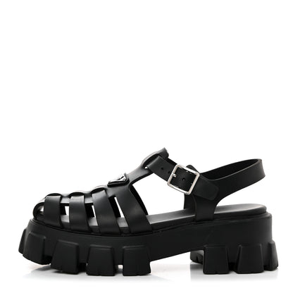 Prada Foam Rubber Triangle Logo Monolith 55mm Cage Sandals 40 Black 1 of 9
