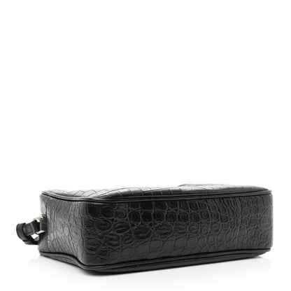 Saint Laurent Calfskin Crocodile Embossed Monogram Lou Camera Bag Black 4 of 10