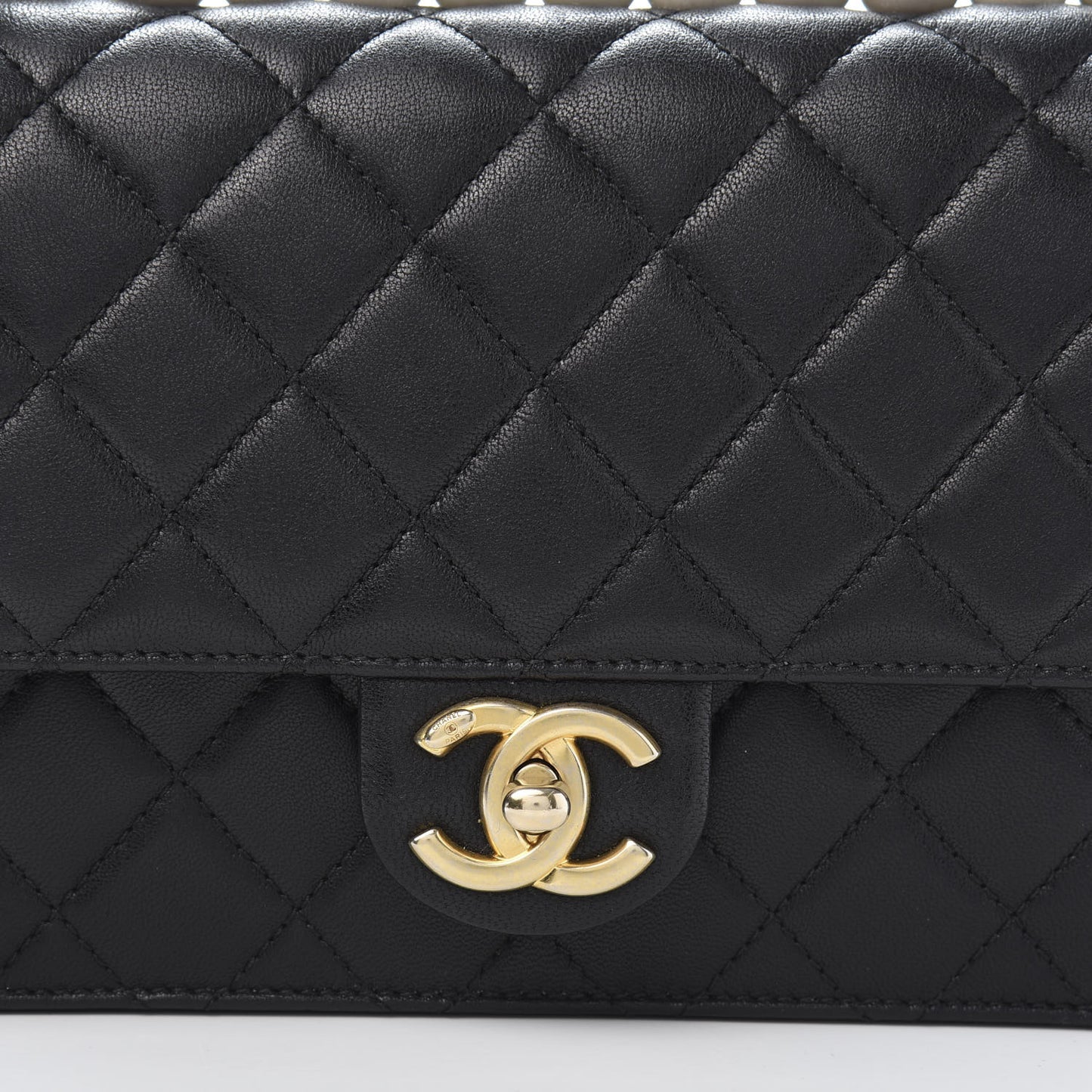 Lambskin Quilted Small Chic Pearls Flap Black