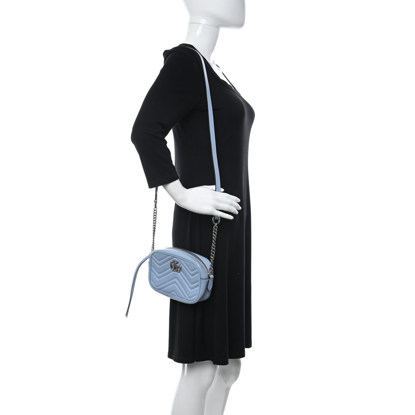 Calfskin Matelasse Mini GG Marmont Chain Shoulder Bag Porcelain Light Blue