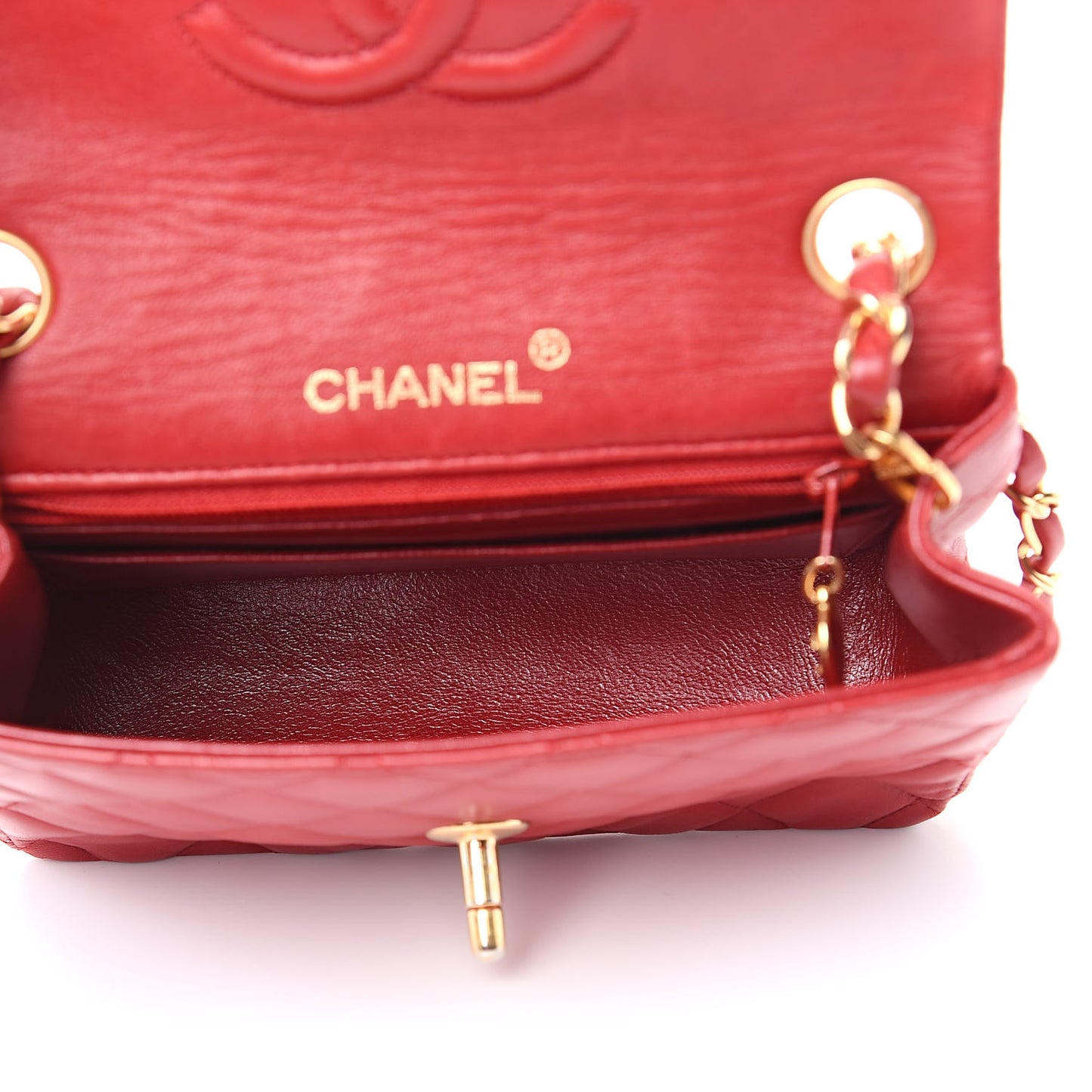 Lambskin Quilted Mini Square Flap Red