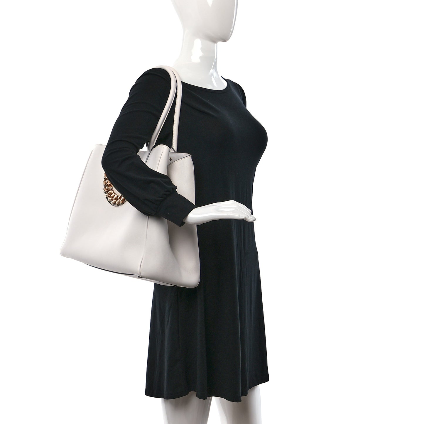Grained Calfskin La Medusa Chain Tote White