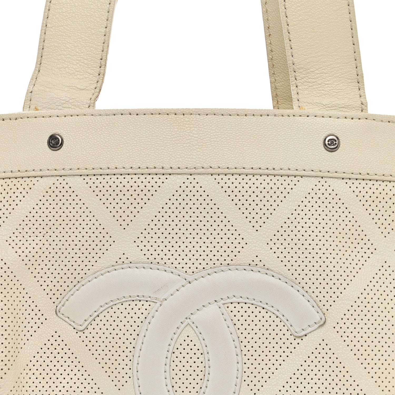 Chanel Goatskin Perforated Large CC Tote White 9 of 16