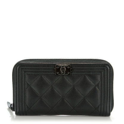 Chanel Caviar Quilted Small Boy Zip Around Wallet So Black 1 of 8