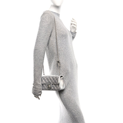 Chanel Metallic Caviar Quilted Mini Rectangular CC Slide Flap Silver 2 of 11