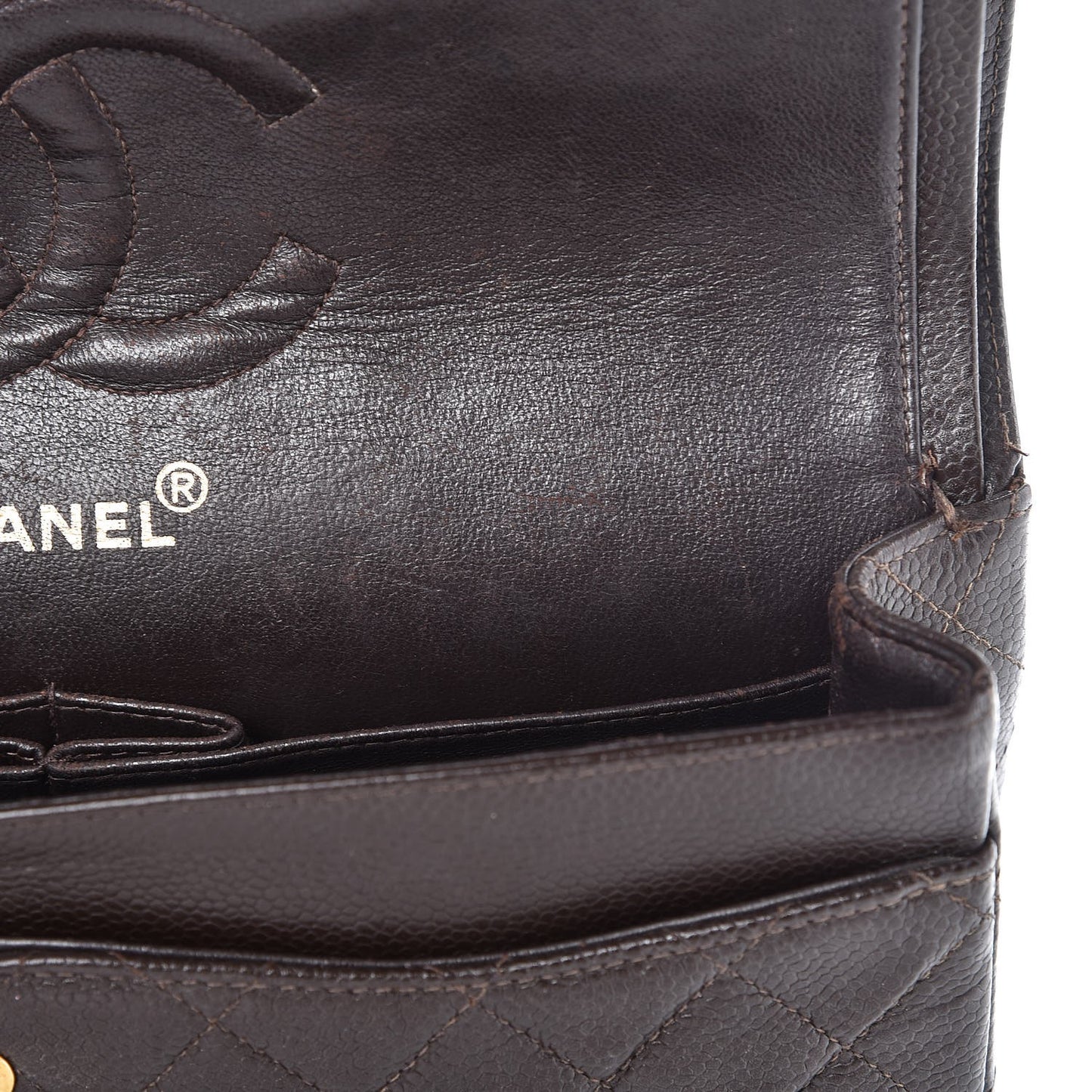Caviar Quilted Medium Double Flap Brown