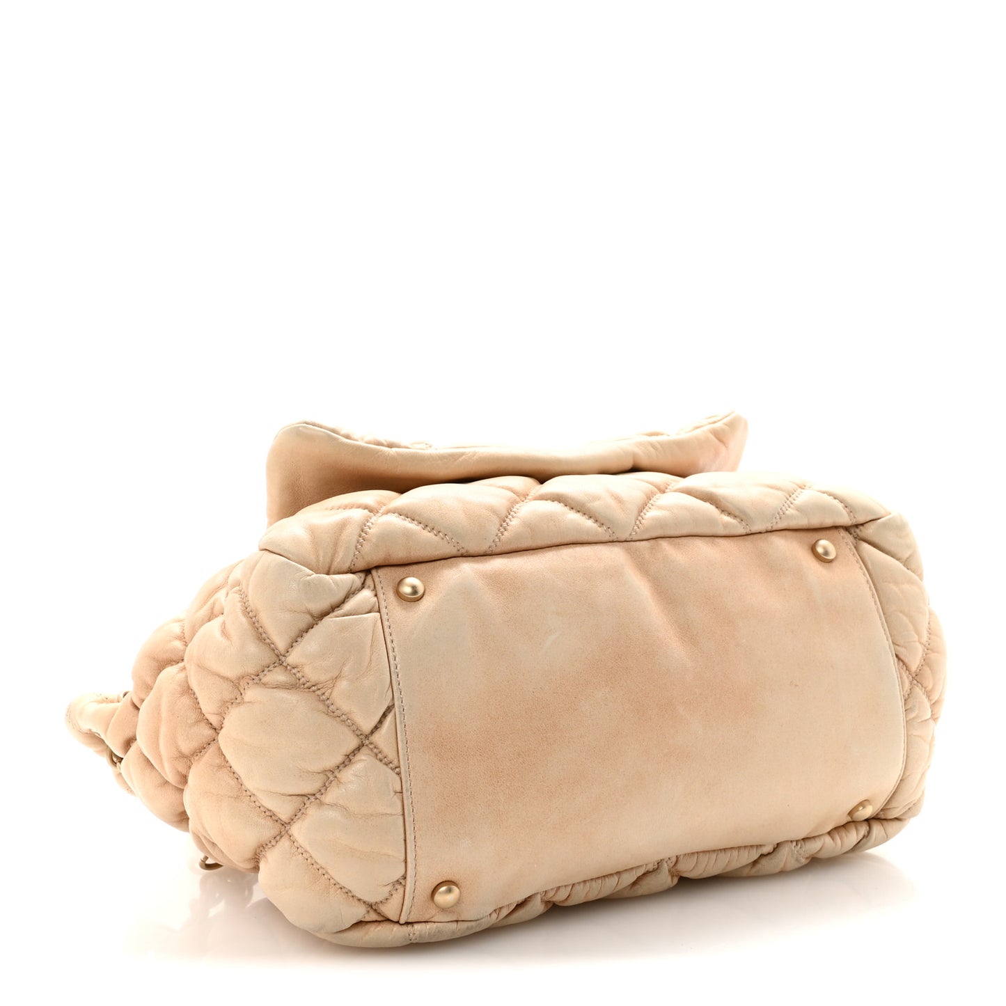 Lambskin Bubble Quilt Accordion Flap Beige