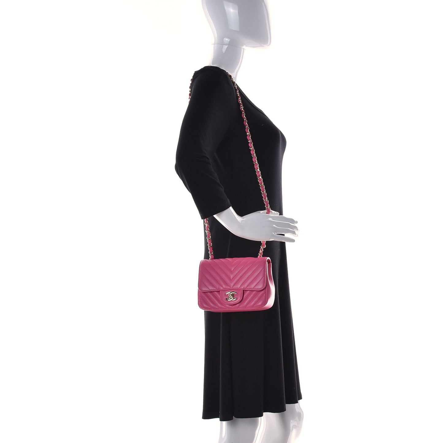 Lambskin Chevron Quilted Mini Square Flap Pink
