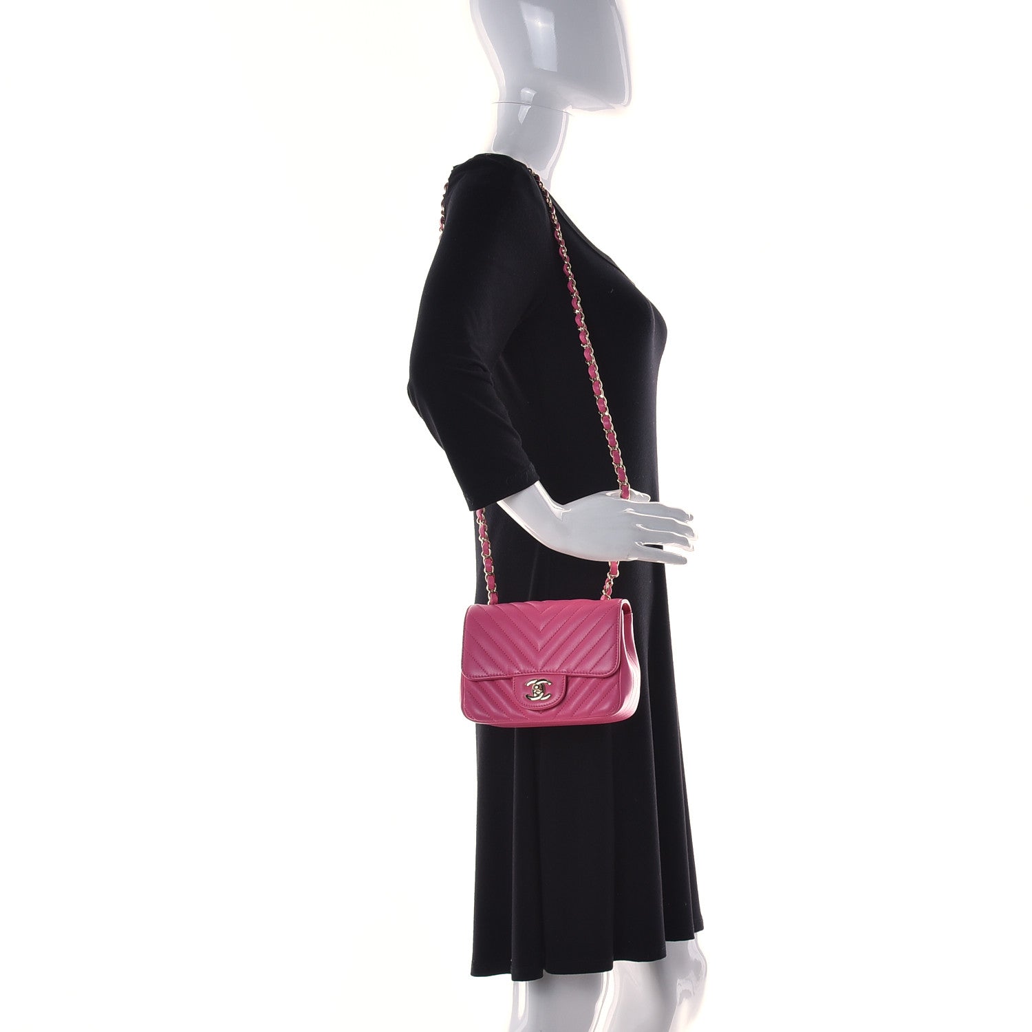 Chanel Lambskin Chevron Quilted Mini Square Flap Pink 2 of 11