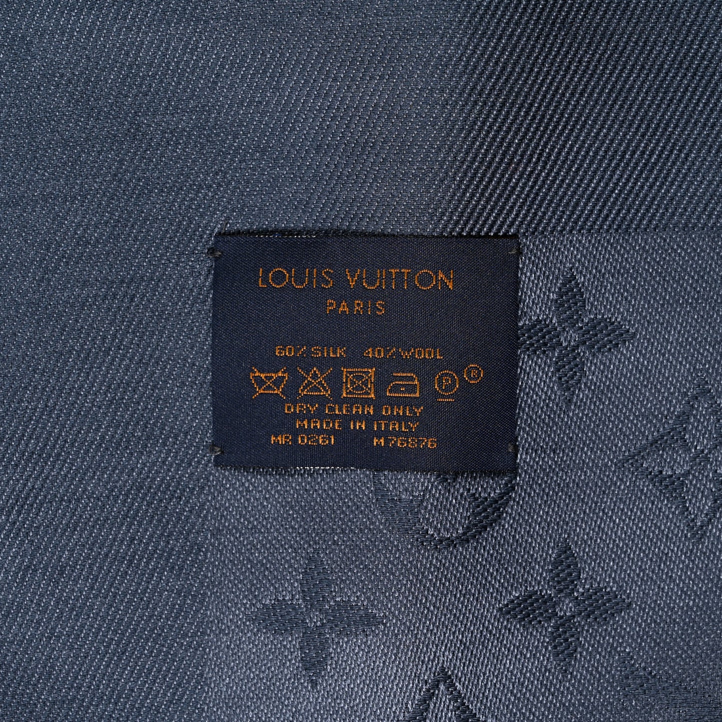 Silk Wool Monogram Denim Shawl Blue