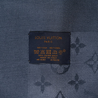 Louis Vuitton Silk Wool Monogram Denim Shawl Blue 3 of 3