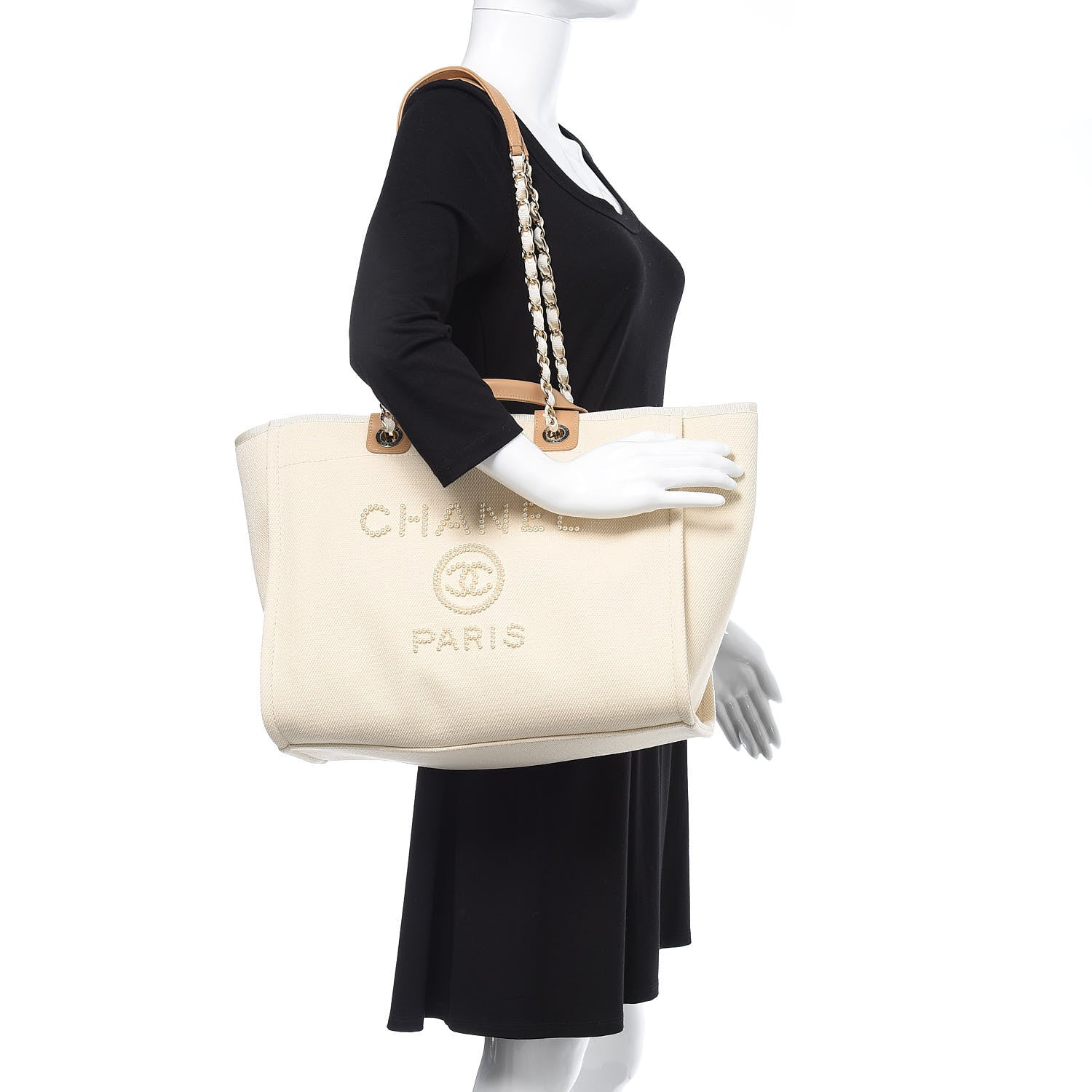 Chanel Canvas Pearl Large Deauville Tote Ecru Beige 2 of 10