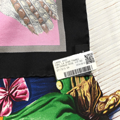 Hermes Silk Pani La Shar Pawnee Wash Scarf 90 Orange Rose Vif Black 5 of 5