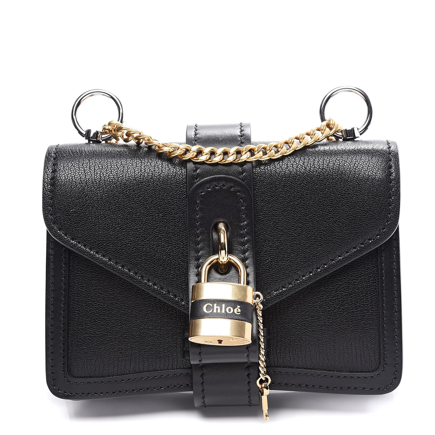 Shiny Goatskin Calfskin Aby Chain Shoulder Bag Black