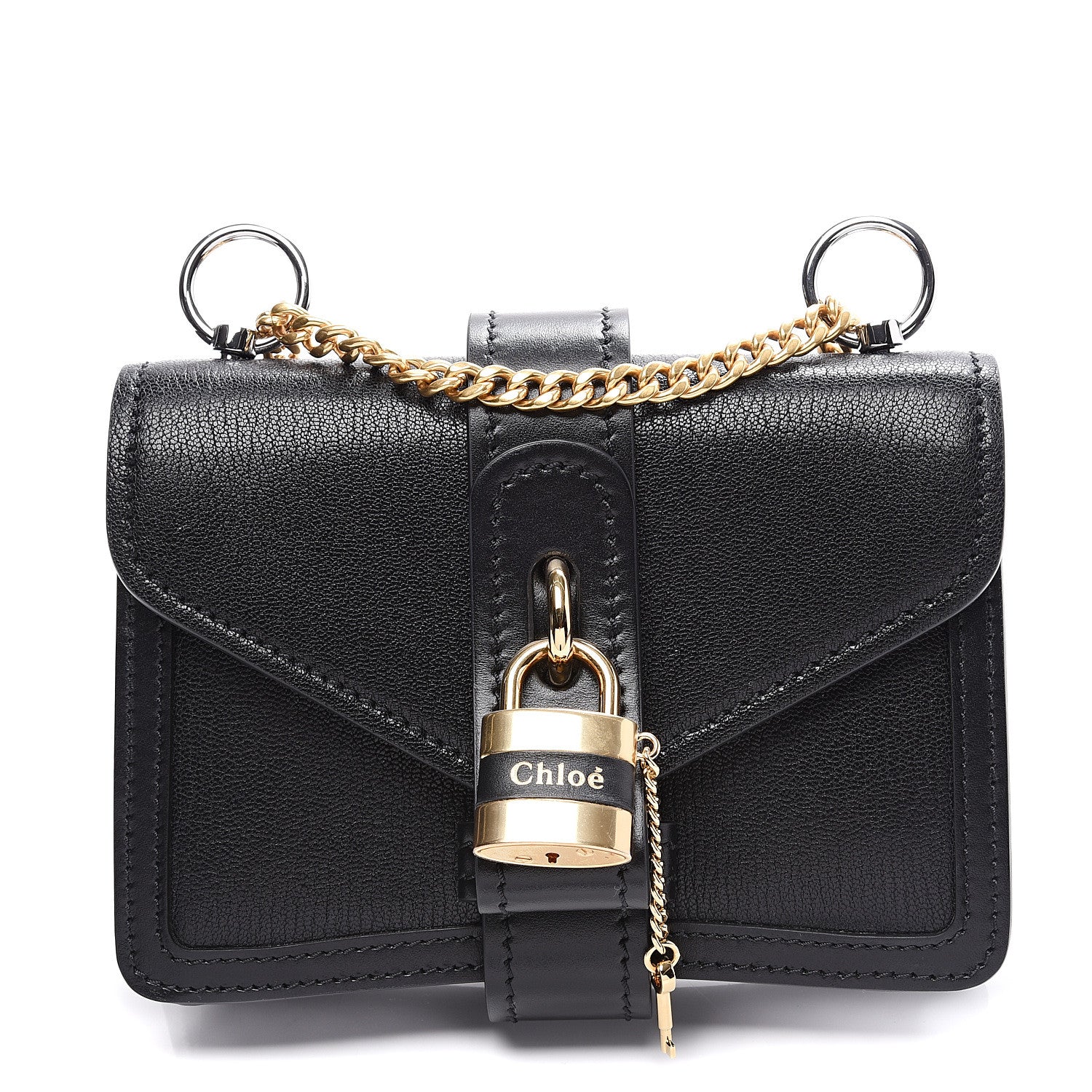 Chloe Shiny Goatskin Calfskin Aby Chain Shoulder Bag Black 1 of 11