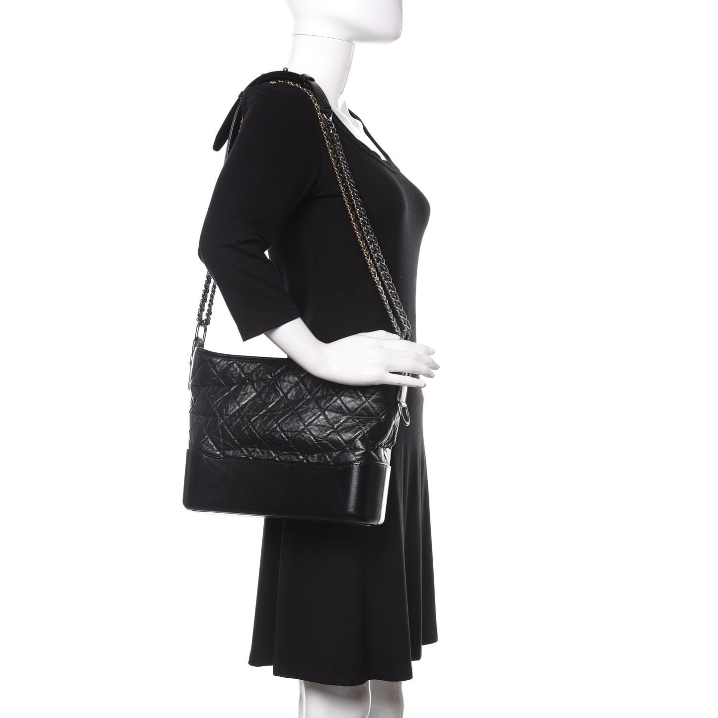 Aged Calfskin Quilted Medium Gabrielle Hobo Black