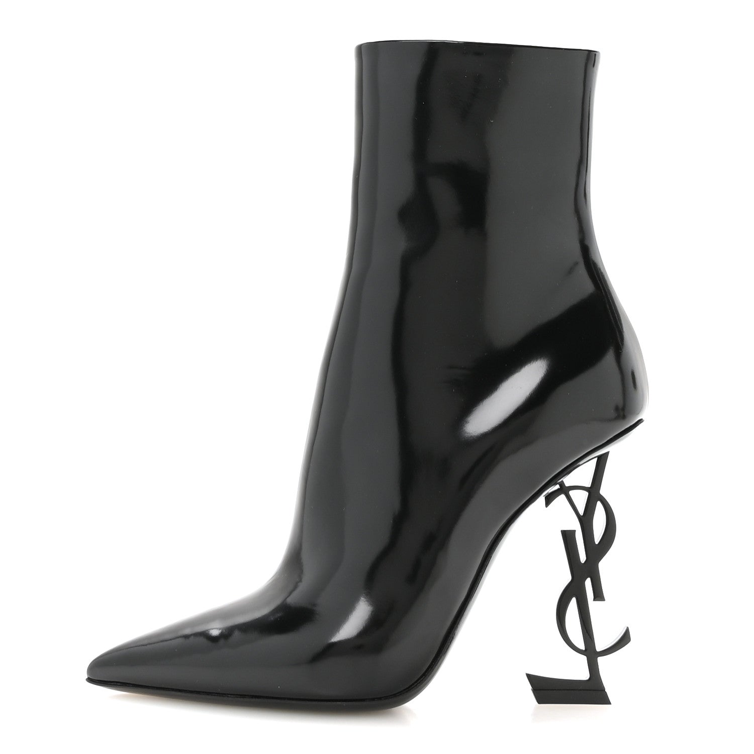 Saint Laurent Glazed Calfskin Opyum Ankle Boots 37 Black 1 of 9