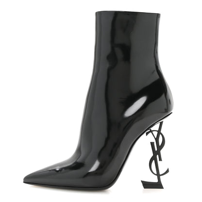 Saint Laurent Glazed Calfskin Opyum Ankle Boots 37 Black 1 of 9