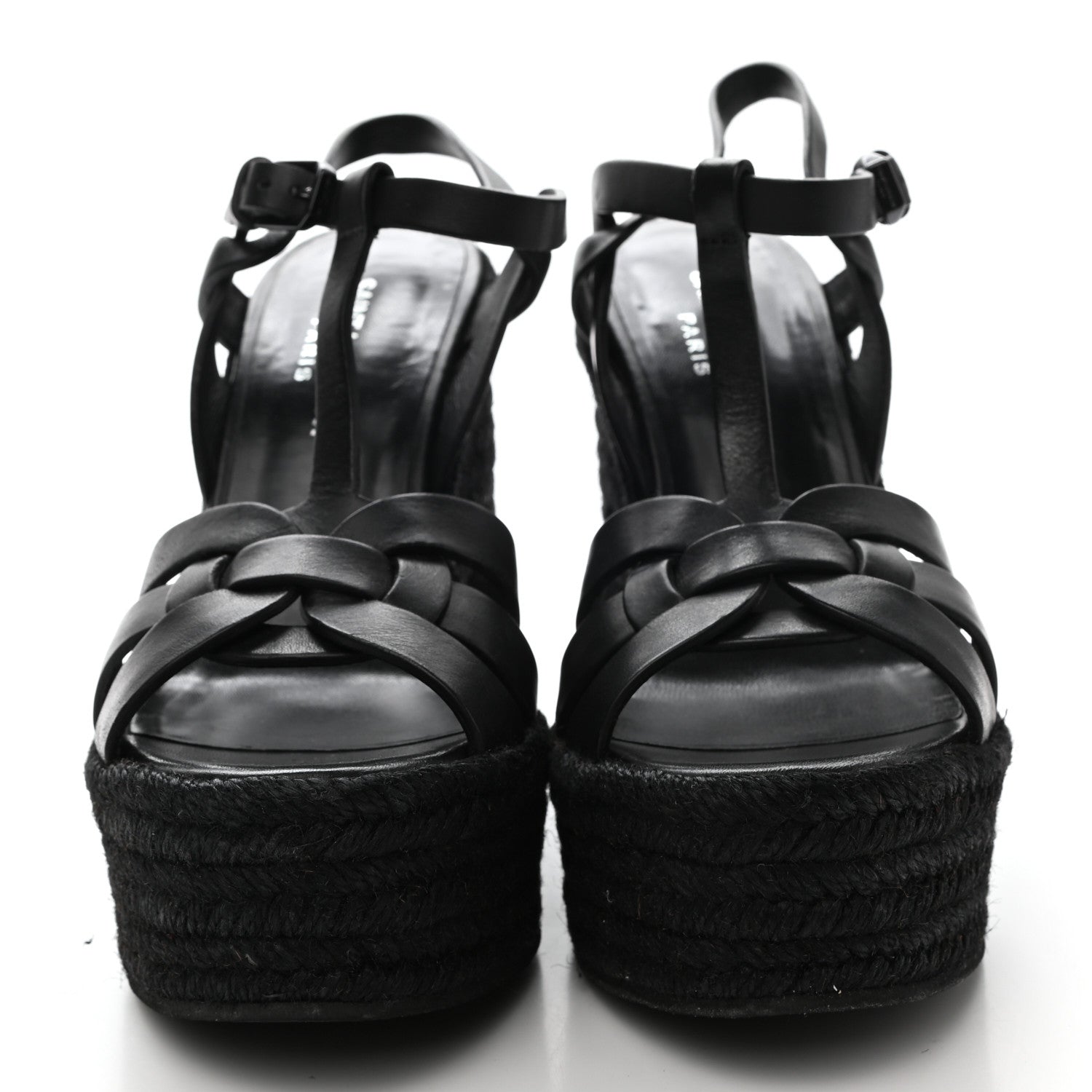 Saint Laurent Calfskin 85 Platform Espadrille Wedge Sandals 36 Black 2 of 7