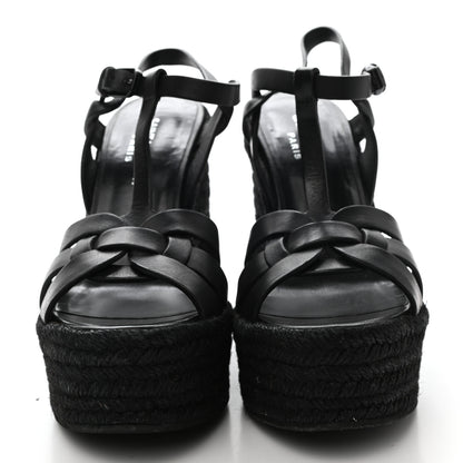 Saint Laurent Calfskin 85 Platform Espadrille Wedge Sandals 36 Black 2 of 7