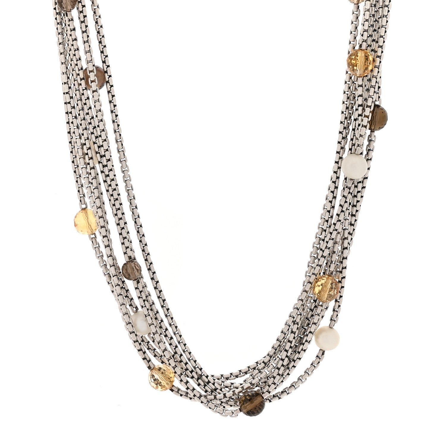 David Yurman Sterling Silver 18K Yellow Gold Cultured Pearl Citrine Smokey Quartz Multi Strand Necklace 1 of 5