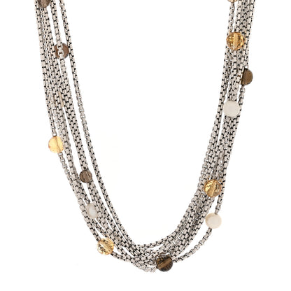David Yurman Sterling Silver 18K Yellow Gold Cultured Pearl Citrine Smokey Quartz Multi Strand Necklace 1 of 5