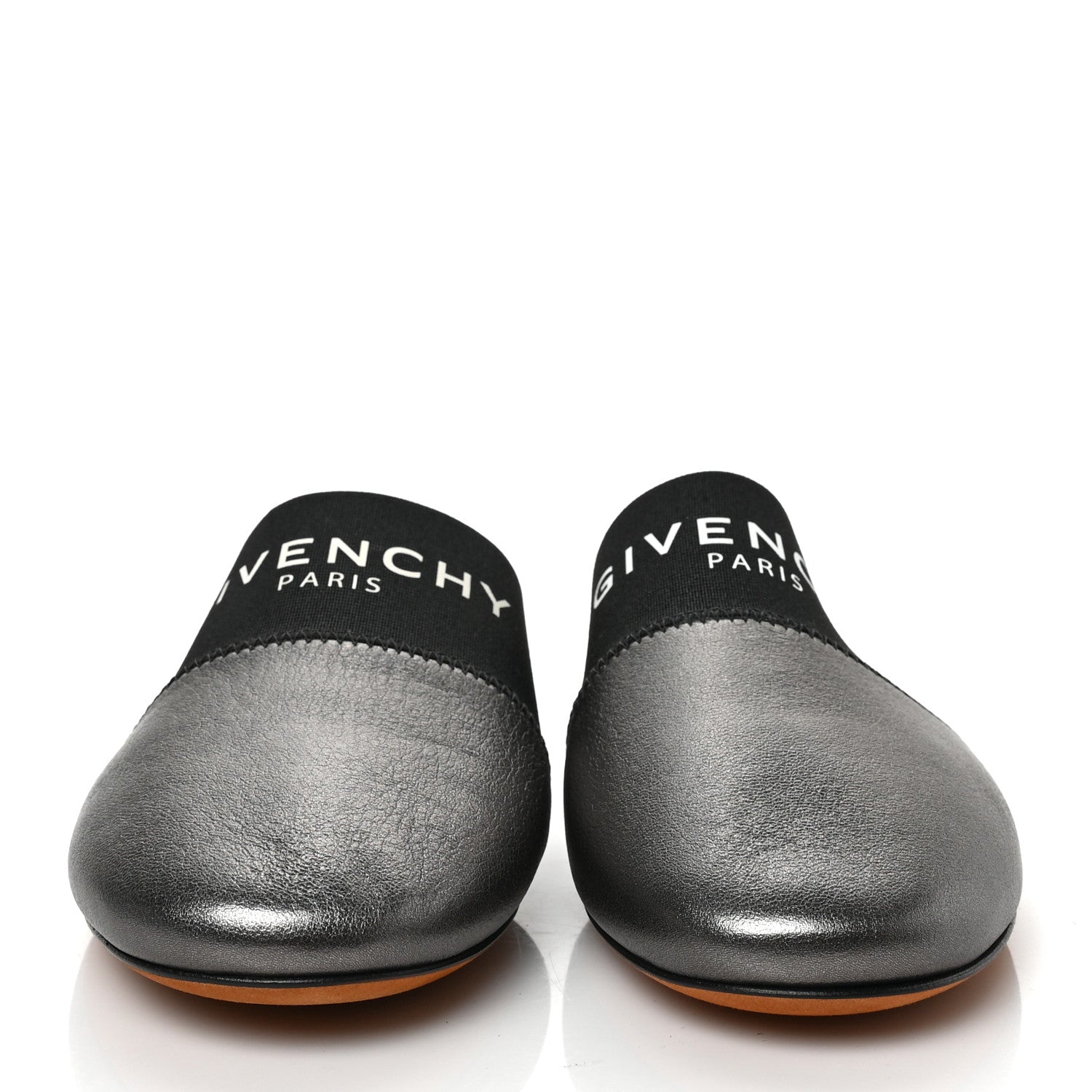 Givenchy Metallic Calfskin Bedford Logo Mule Slides 36.5 Black 2 of 8