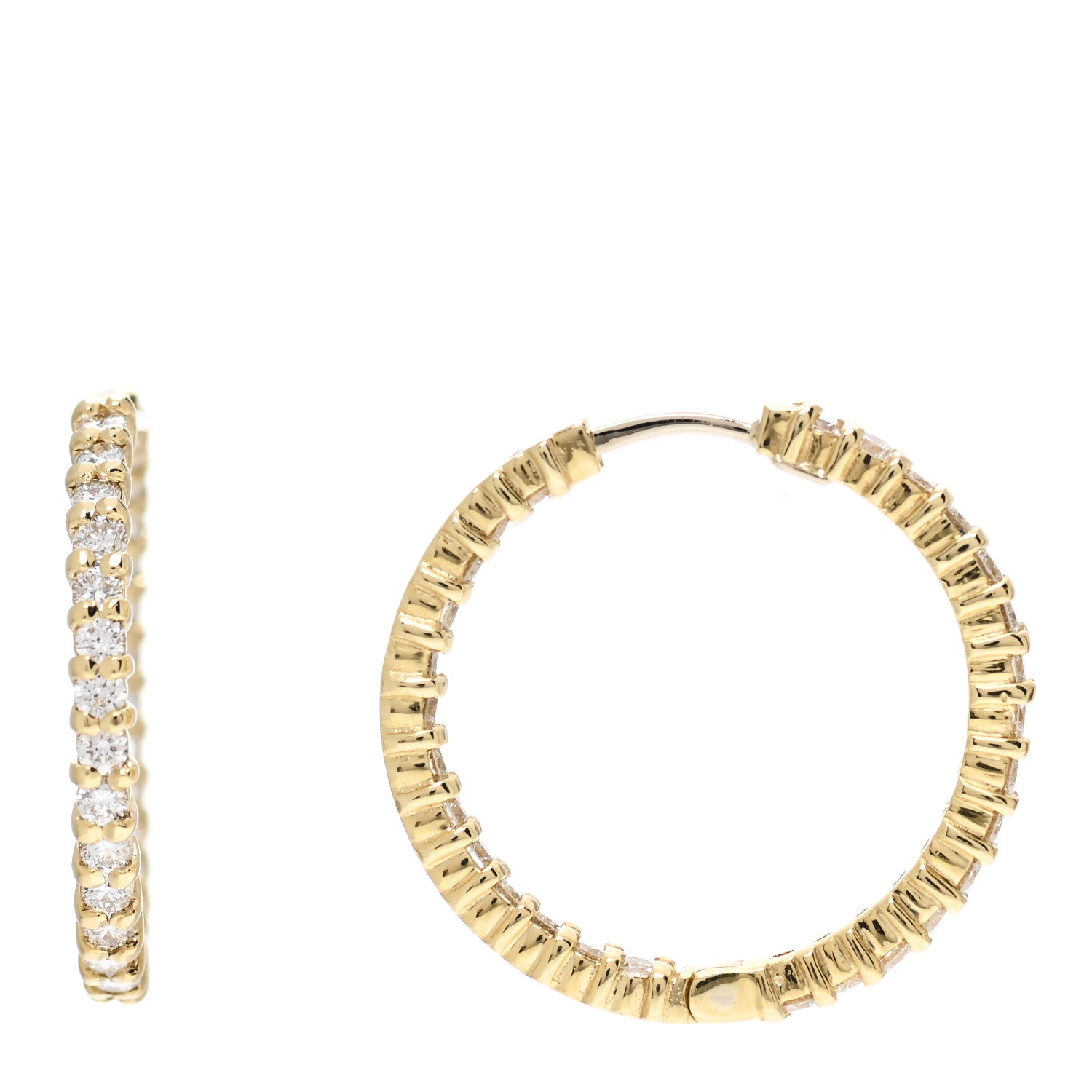 Roberto Coin 18K Yellow Gold Diamond 25mm Inside Out Hoop Earrings 1 of 5