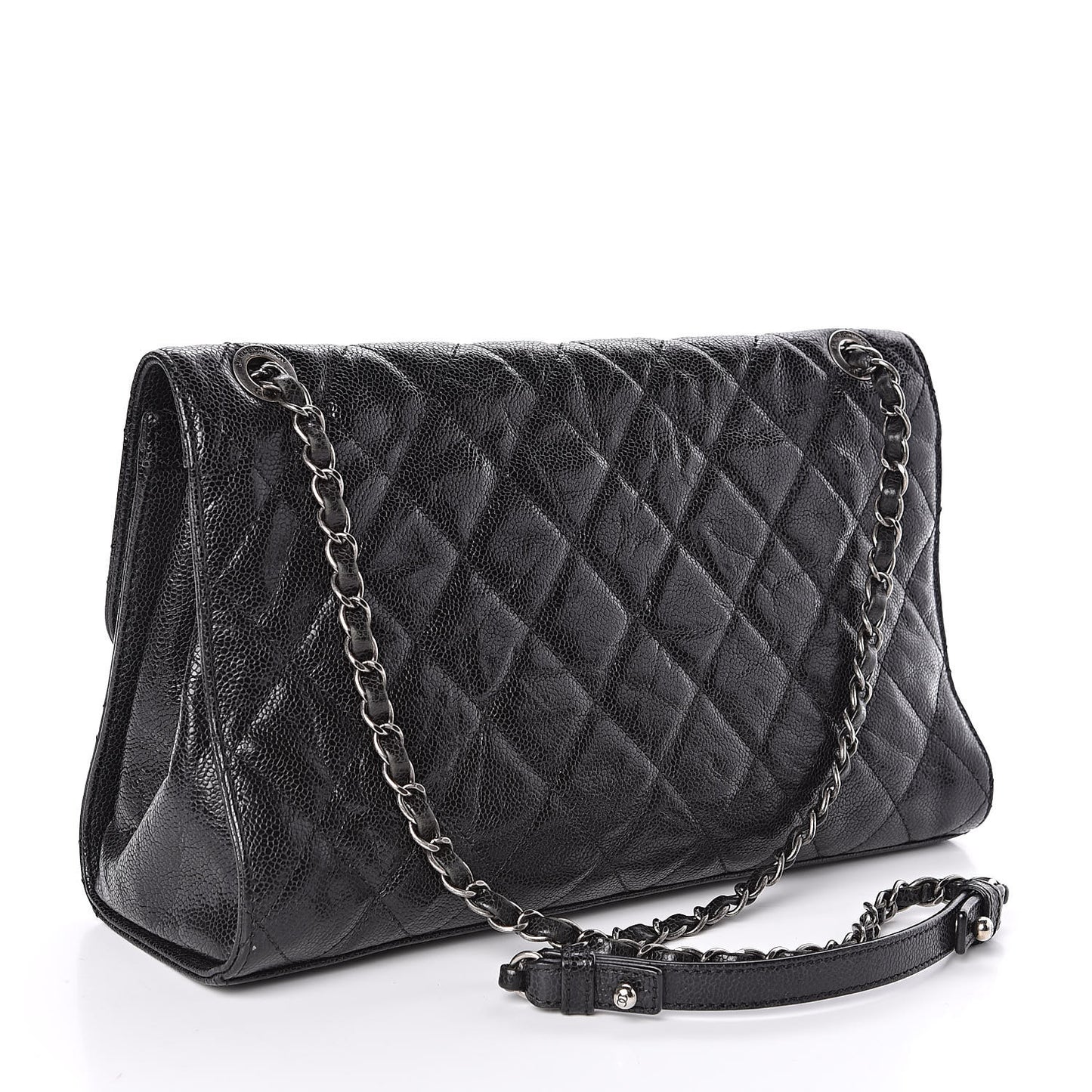 Crumpled Grained Calfskin Jumbo CC Crave Flap Black