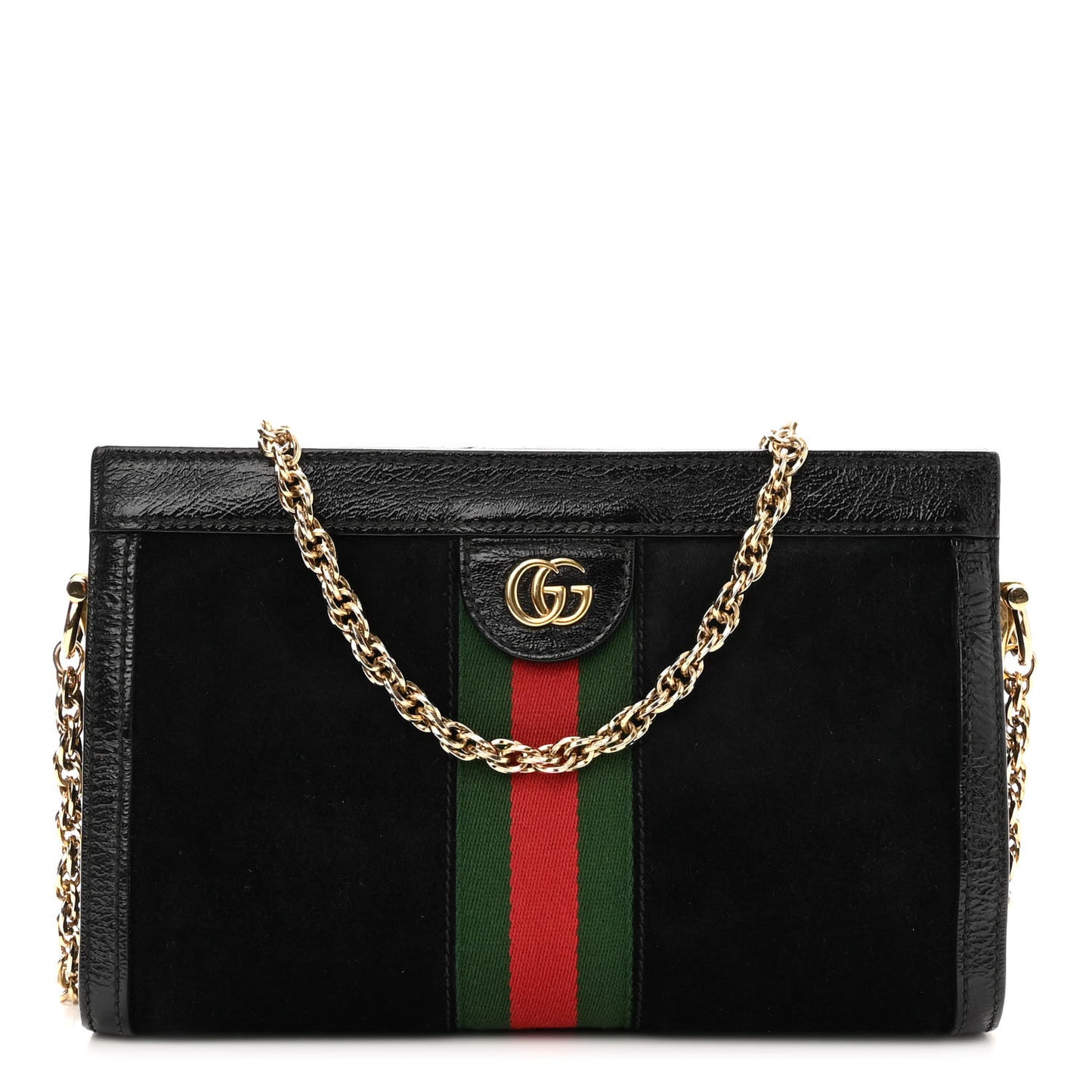 Suede Patent GG Web Small Ophidia Chain Shoulder Bag Black