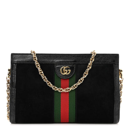 Gucci Suede Patent GG Web Small Ophidia Chain Shoulder Bag Black 1 of 10