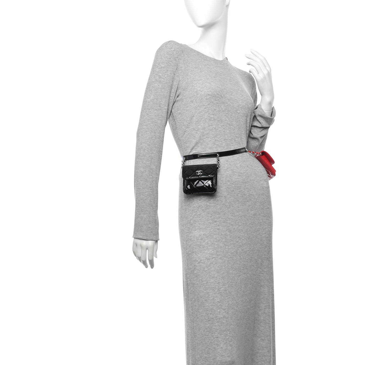 Patent Quilted Belt In Love Double Mini Flap Waist Bag Black Red
