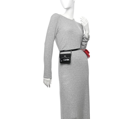 Chanel Patent Quilted Belt In Love Double Mini Flap Waist Bag Black Red 2 of 15
