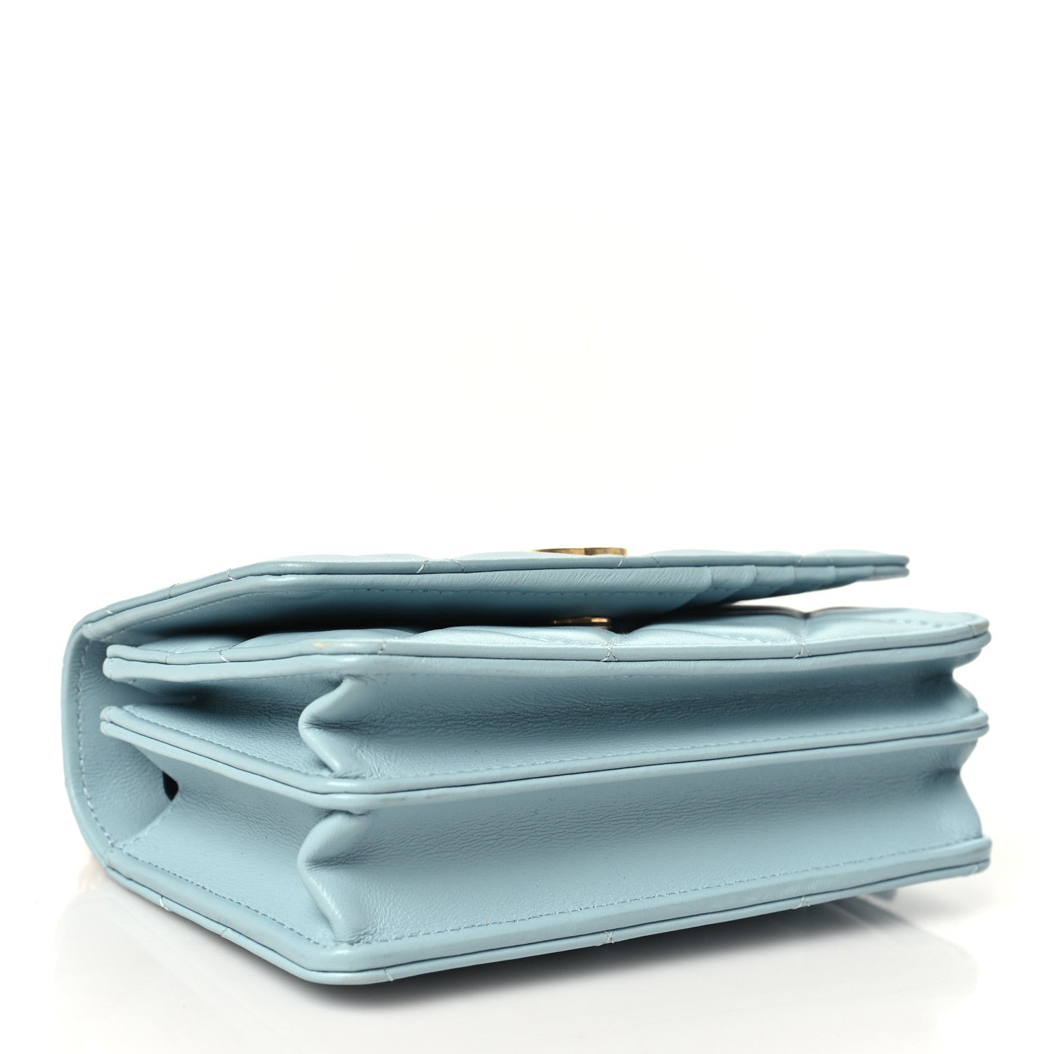 Chanel Lambskin Enamel Quilted Pending CC Clutch With Chain Light Blue 3 of 9