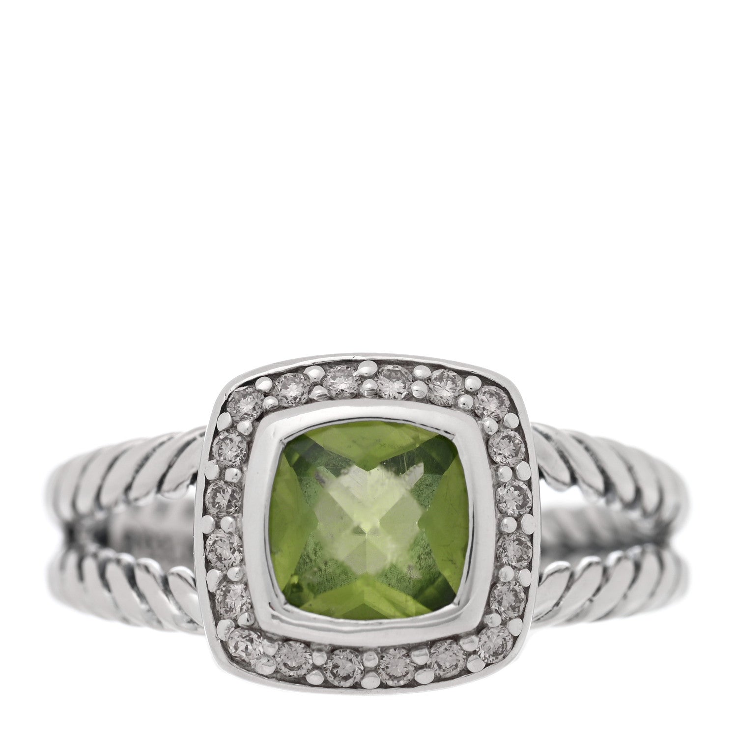 David Yurman Sterling Silver Diamond Peridot 7mm Petite Albion Ring 54 7 1 of 4