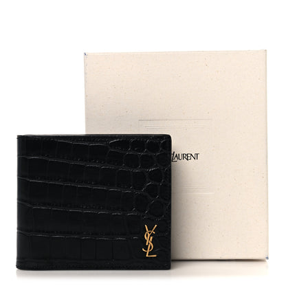 Saint Laurent Calfskin Crocodile Embossed Tiny Cassandre East West Wallet Black 8 of 8