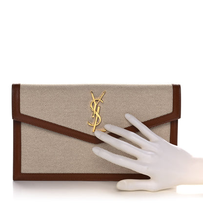 Saint Laurent Canvas Uptown Pouch Natural Beige Brick 2 of 9