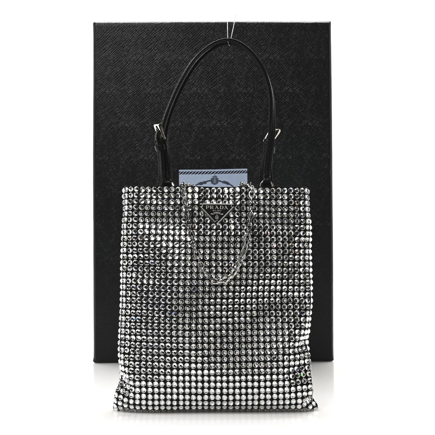 Satin Crystal Metal Triangle Logo Chain Crossbody Handbag Cristal