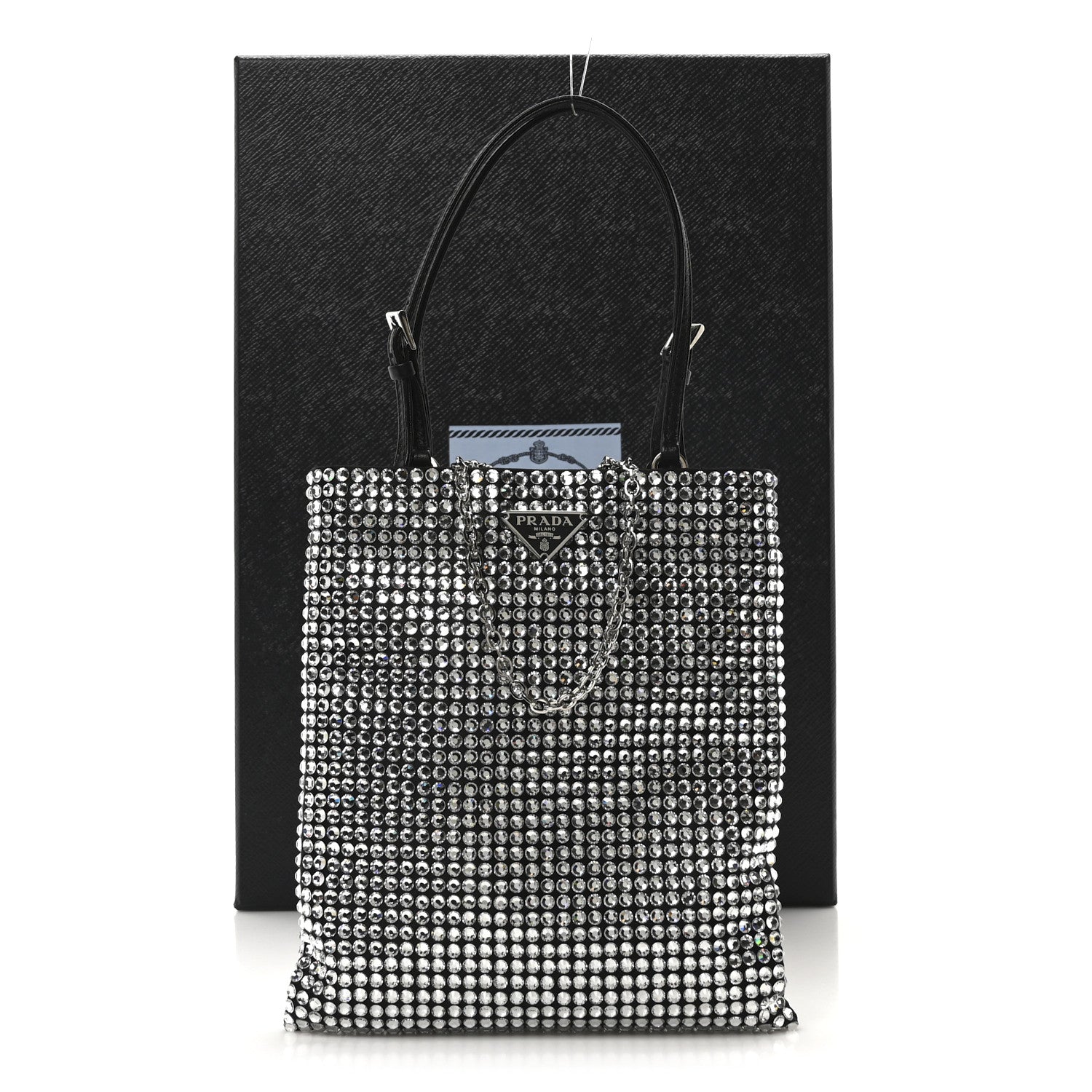 Prada Satin Crystal Metal Triangle Logo Chain Crossbody Handbag Cristal 10 of 10