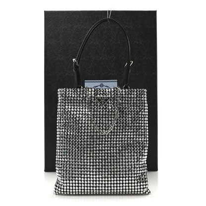 Prada Satin Crystal Metal Triangle Logo Chain Crossbody Handbag Cristal 10 of 10