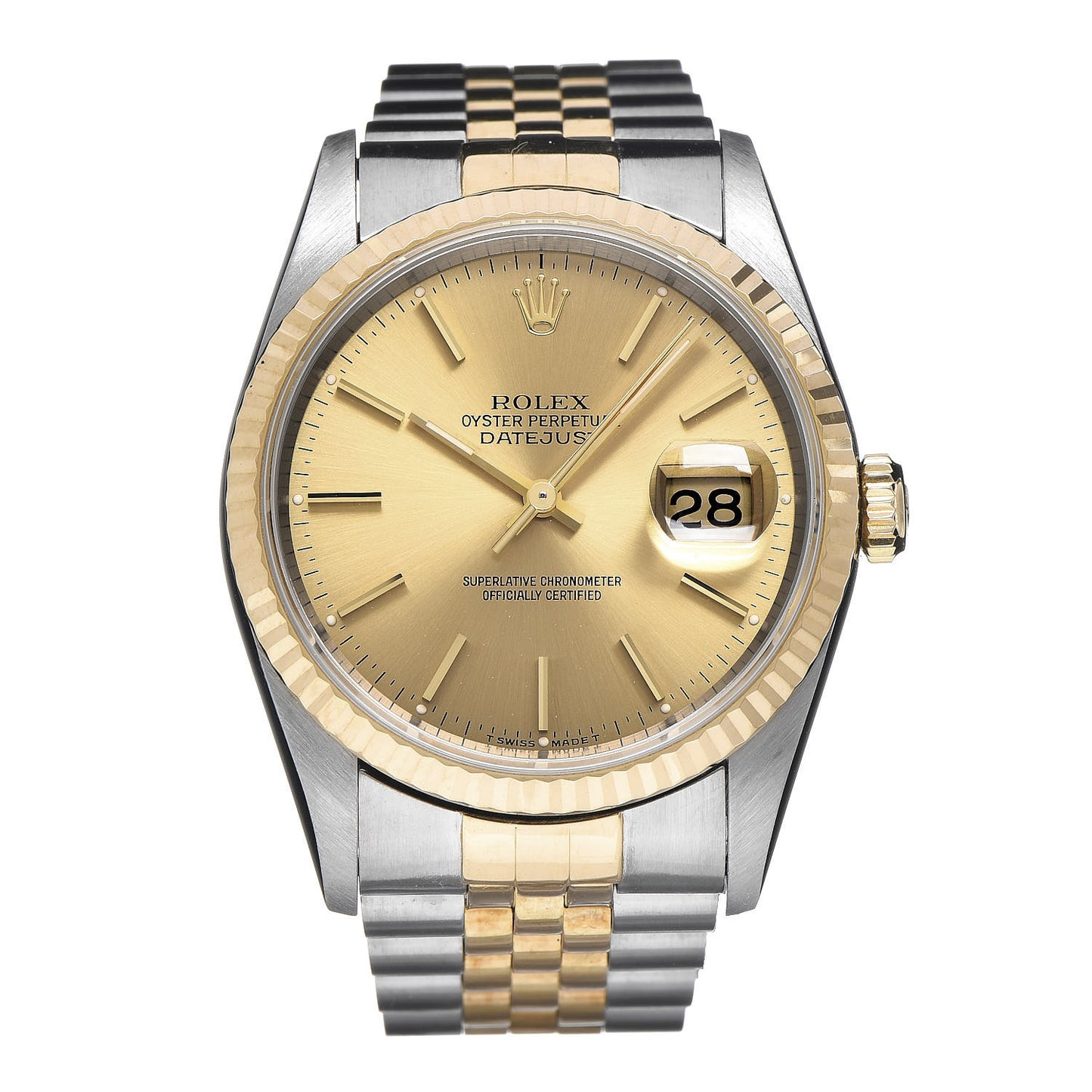 Stainless Steel 18K Yellow Gold 36mm Oyster Perpetual Datejust Watch Champagne 16233