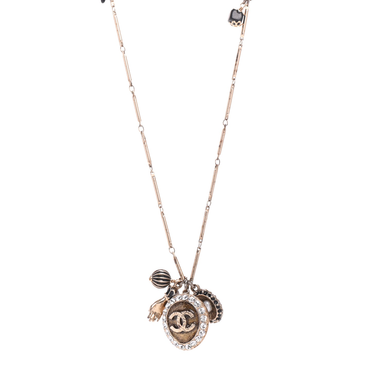 Crystal Enamel CC Charms Necklace Gold