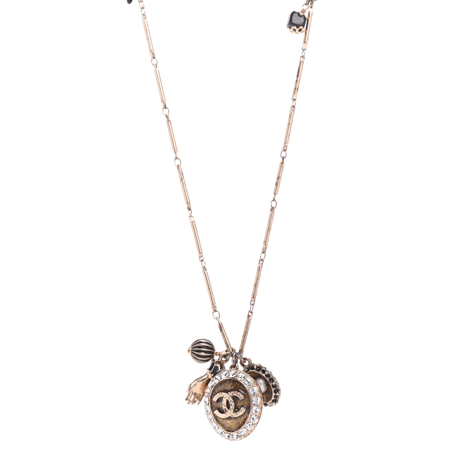 Chanel Crystal Enamel CC Charms Necklace Gold 1 of 6